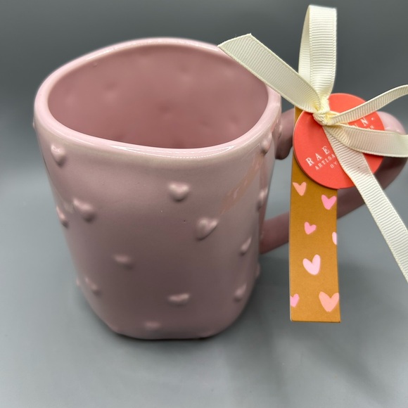 Rae Dunn PINK Mug With Raised Hearts All Over Heart Handle Valentine’s Day NEW - Picture 2 of 5
